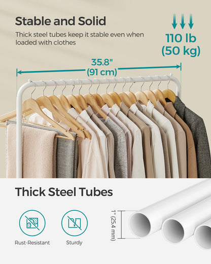 Double-Rod Clothes Rack 40.7 Inches Wide Clothing Rack for Hanging Clothes with Wheels, Garment Rack 220 lb Max. Total Load White