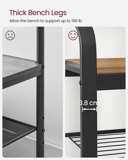 Coat Rack, Hall Tree with Shoe Bench for Entryway, Entryway Bench with Coat Rack, 4-in-1, with 9 Removable Hooks, a Hanging Rod, 13.3 x 28.3 x 72.1 Inches, Rustic Walnut and Black
