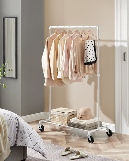 SONGMICS Heavy-Duty Clothes Rack, Clothing Rack for Hanging Clothes, Industrial Garment Rack on Wheels, Metal Frame, Commercial Display, White