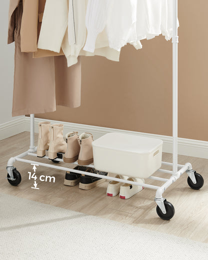 SONGMICS Heavy-Duty Clothes Rack, Clothing Rack for Hanging Clothes, Industrial Garment Rack on Wheels, Metal Frame, Commercial Display, White