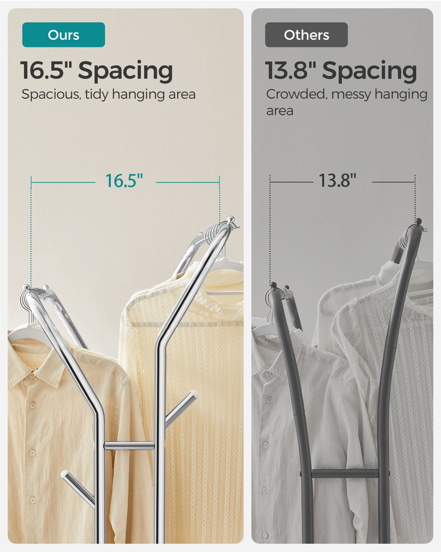 SONGMICS Double-Rod Clothes Rack Garment Rack with Wheels Heavy-Duty Metal Frame 220 lb Max Load Clothes Storage and Display Silverv