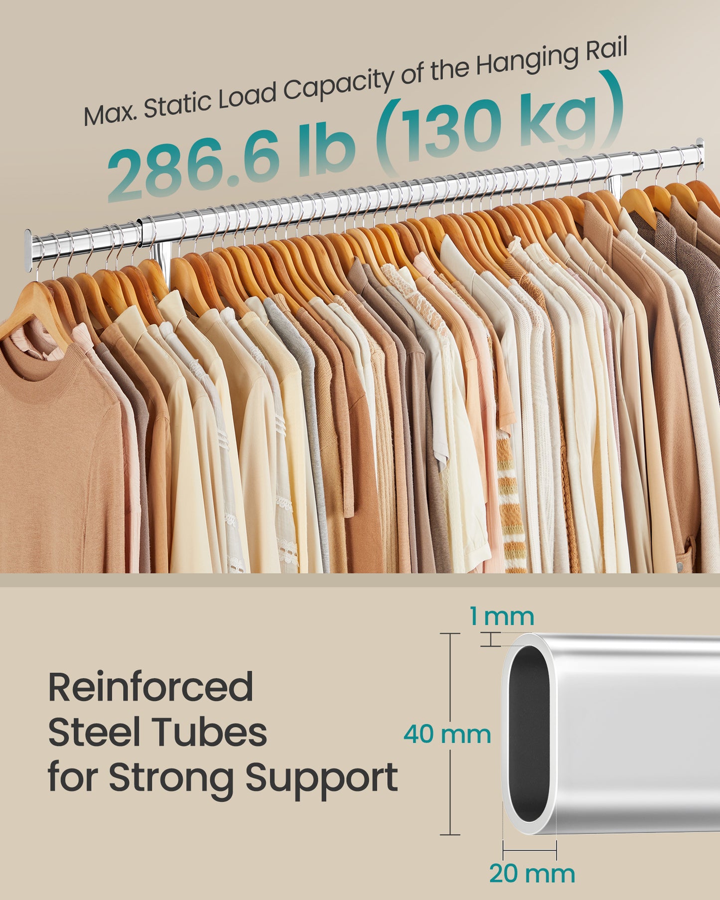 SONGMICS 286.6lb Clothes Garment Rack Heavy Duty Clothing Rack on Wheels Rolling Clothes Organizer ChromeSONGMICS 286.6lb Clothes Garment Rack Heavy Duty Clothing Rack on Wheels Rolling Clothes Organizer Chrome