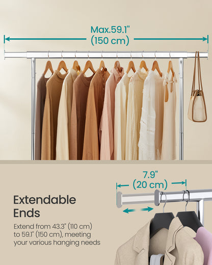 SONGMICS 286.6lb Clothes Garment Rack Heavy Duty Clothing Rack on Wheels Rolling Clothes Organizer ChromeSONGMICS 286.6lb Clothes Garment Rack Heavy Duty Clothing Rack on Wheels Rolling Clothes Organizer Chrome