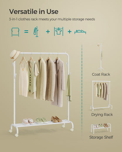 Clothes Rack, Single-Rod Clothing Rack with Wheels, Heavy-Duty Metal Frame, Garment Rack, 110 lb Max. Total Load, 40.7 Inches Wide, Clothes Storage and Display, Cloud White