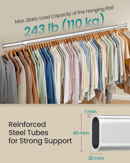 Clothes Rack with Wheels Heavy Duty, Extendable Hanging Rod, 243 lb Load Capacity, Size: 17.7 x (63 - 78.7) x 64.1 Inches