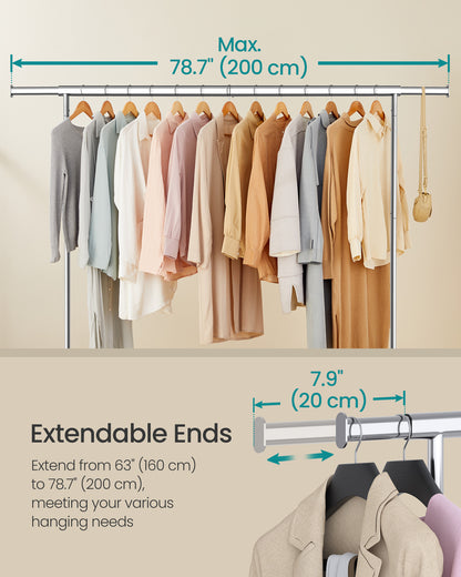 Clothes Rack with Wheels Heavy Duty, Extendable Hanging Rod, 243 lb Load Capacity, Size: 17.7 x (63 - 78.7) x 64.1 Inches