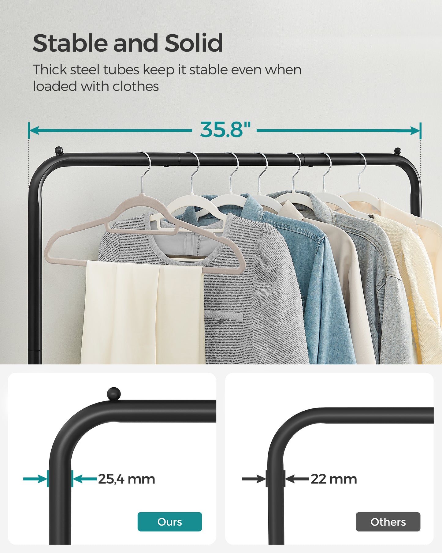Heavy-Duty Clothes Rack with Dense Mesh Storage Shelf 25.4mm Metal Garment Rack with Wheels and 2 Brakes, 110 lb Load Capacity Clothes Rack
