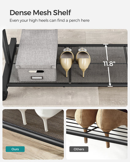 Heavy-Duty Clothes Rack with Dense Mesh Storage Shelf 25.4mm Metal Garment Rack with Wheels and 2 Brakes, 110 lb Load Capacity Clothes Rack
