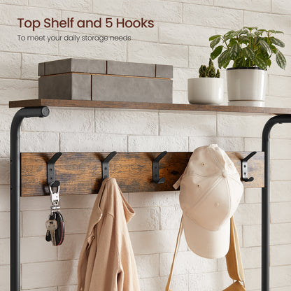 VASAGLE Coat Rack Hall Tree with 5-Tier Shoe Rack Rustic 12.4"D x 31.5"W x 72.2"H Brown and Black