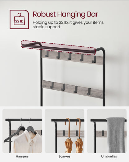 Coat Rack, Hall Tree with Shoe Bench for Entryway, Entryway Bench with Coat Rack, 4-in-1, with 9 Removable Hooks, a Hanging Rod