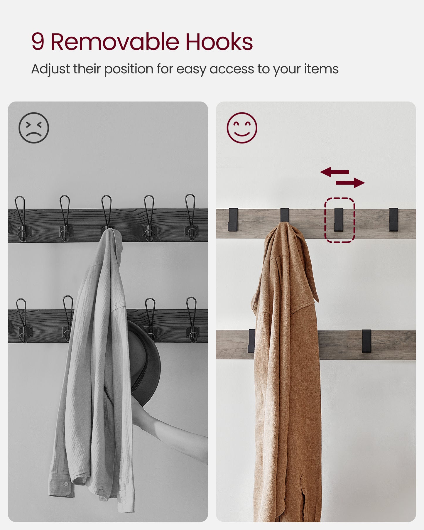 Coat Rack, Hall Tree with Shoe Bench for Entryway, Entryway Bench with Coat Rack, 4-in-1, with 9 Removable Hooks, a Hanging Rod