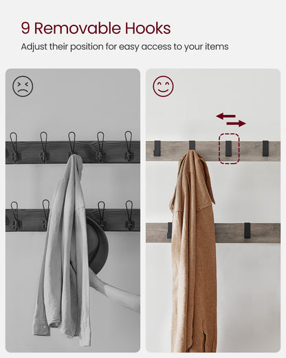 Coat Rack, Hall Tree with Shoe Bench for Entryway, Entryway Bench with Coat Rack, 4-in-1, with 9 Removable Hooks, a Hanging Rod