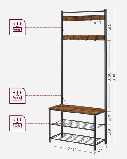 Coat Rack Hall Tree with Shoe Storage Bench Entryway Bench with Shoe Storage for Entryway