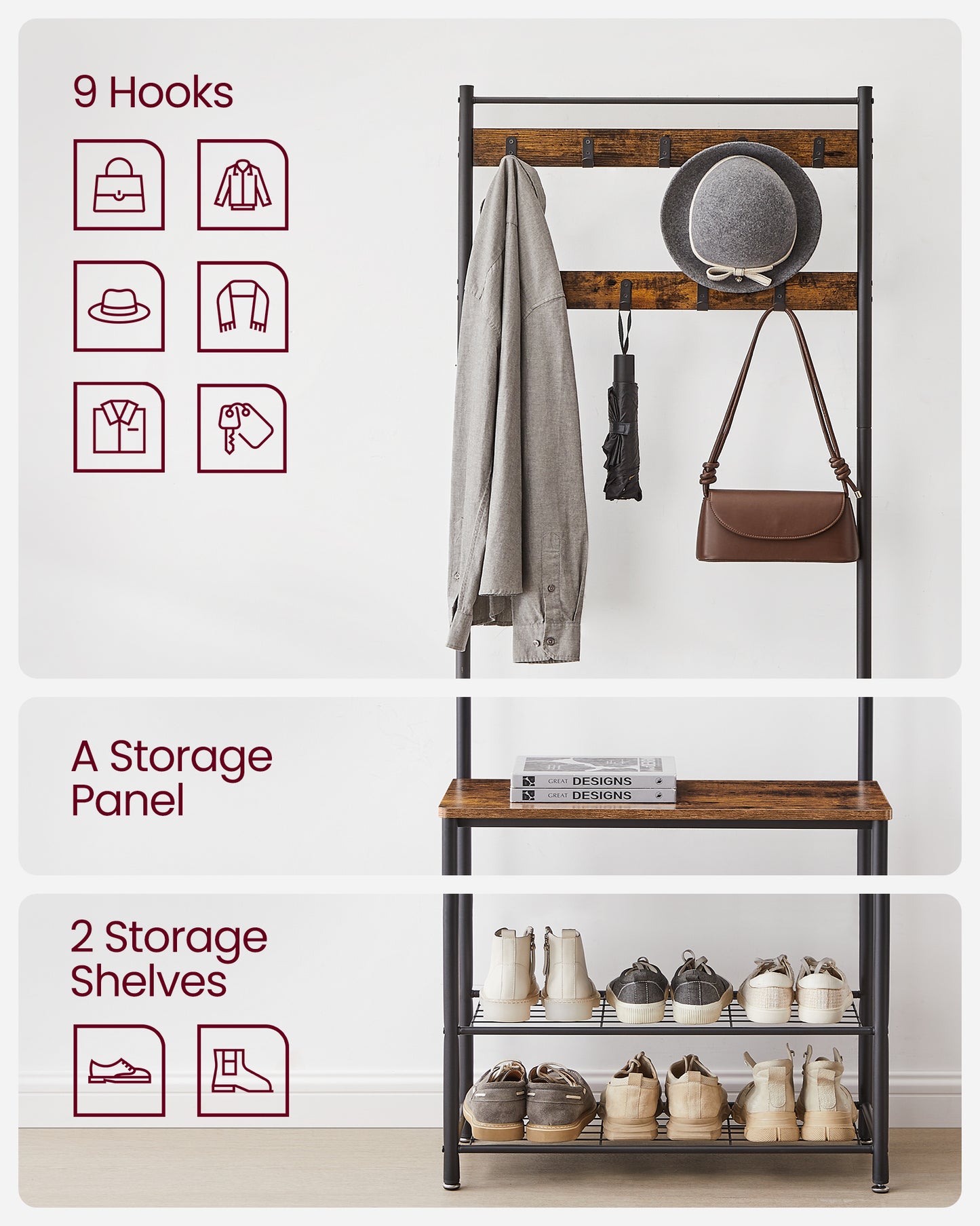 Coat Rack Hall Tree with Shoe Storage Bench Entryway Bench with Shoe Storage for Entryway
