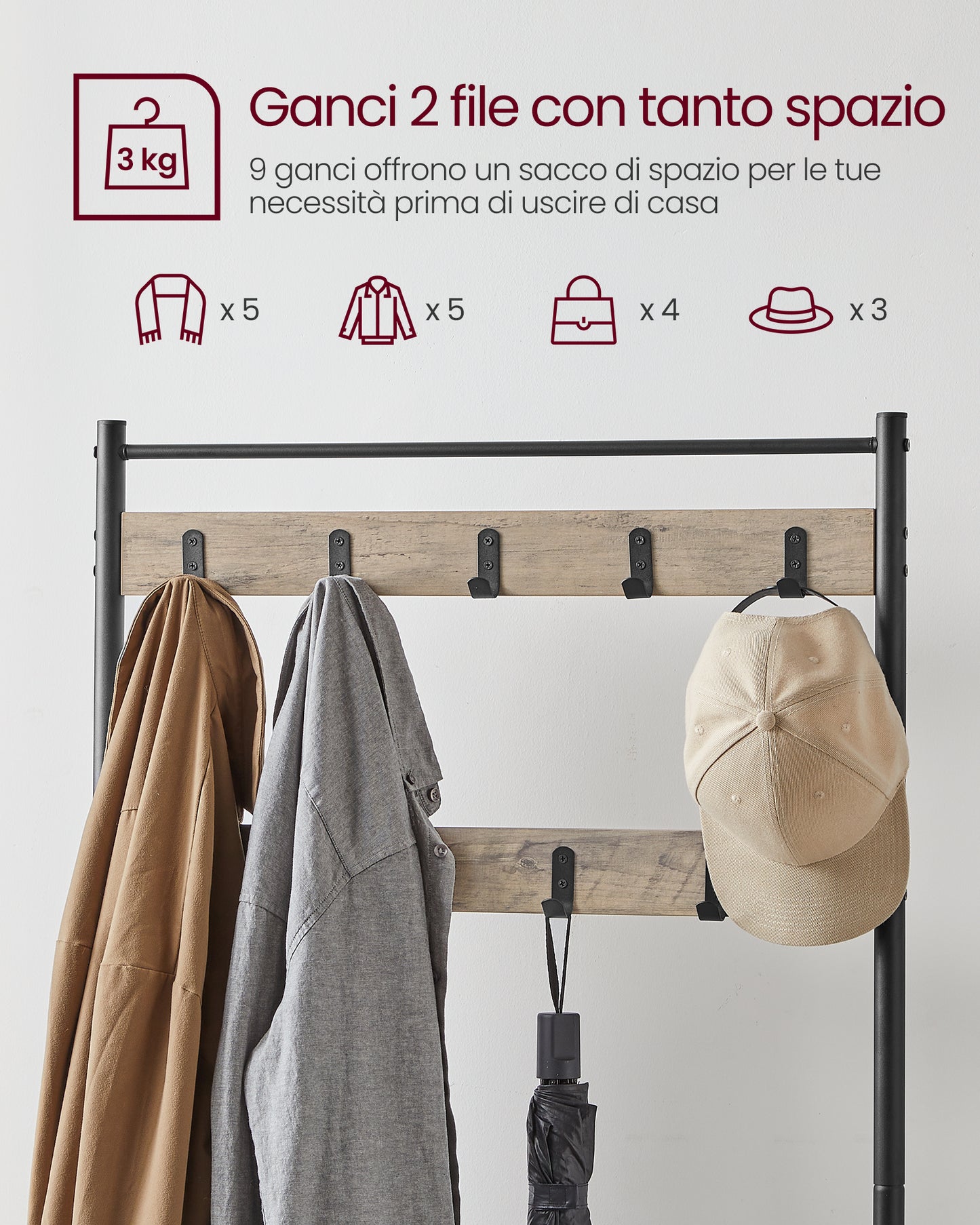 VASAGLE Coat Rack Hall Tree with Shoe Storage Bench Entryway Bench with Shoe Storage for Entryway Greige and Black