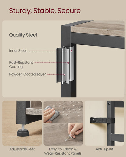 Hall Tree with Bench and Shoe Storage, Coat Rack with Shoe Bench, Entryway Furniture, Open Compartments, Industrial Style, Space Saving, Heather Greige and Ink Black