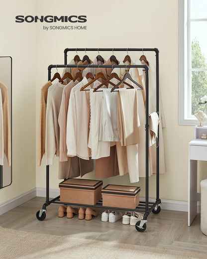 SONGMICS Industrial Pipe Clothes Rack for Garment Storage, Metal, Black