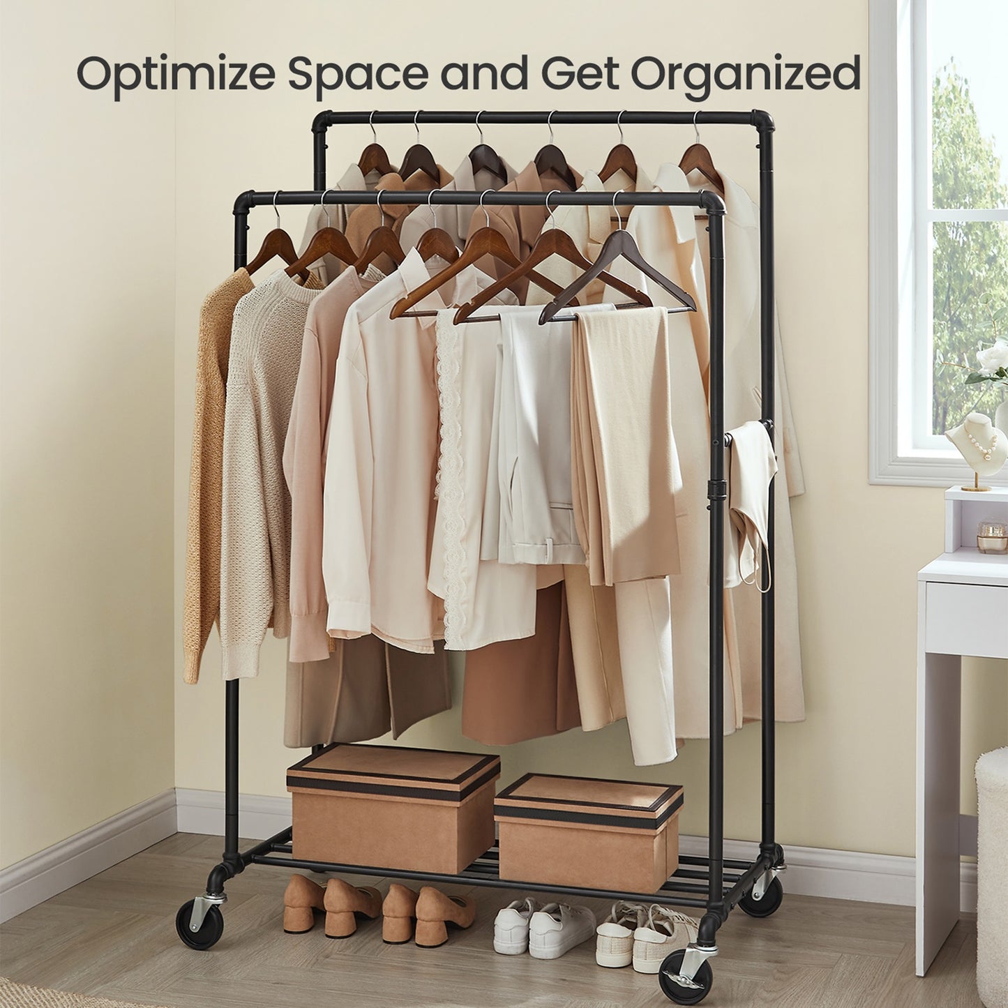 SONGMICS Industrial Pipe Clothes Rack for Garment Storage, Metal, Black
