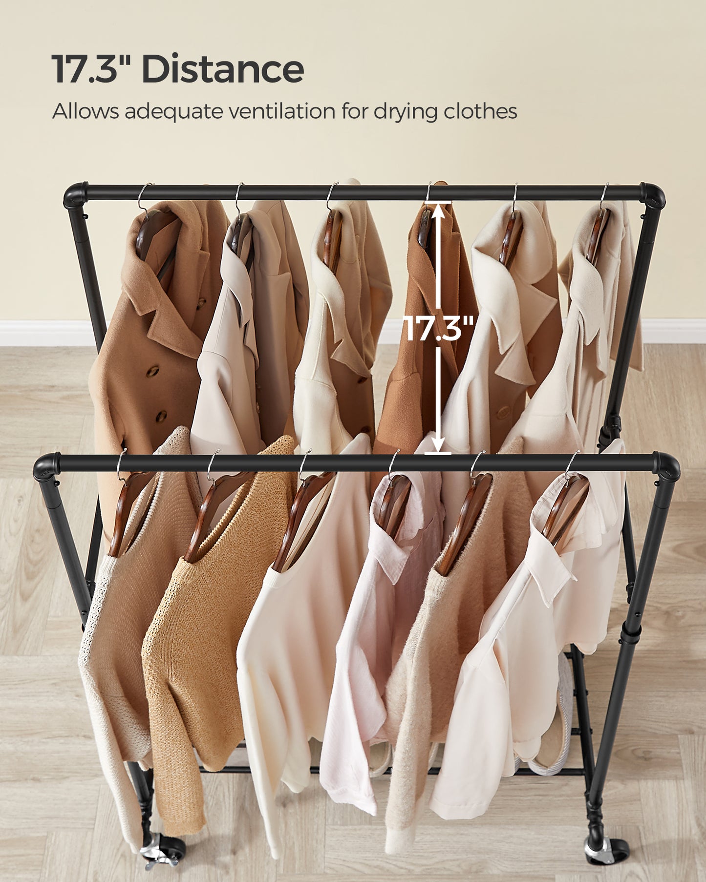 SONGMICS Industrial Pipe Clothes Rack for Garment Storage, Metal, Black