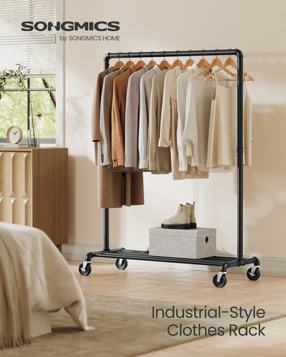 SONGMICS Heavy-Duty Clothes Rack Clothing Rack for Hanging Clothes, Industrial Garment Rack on Wheels Commercial Display Black