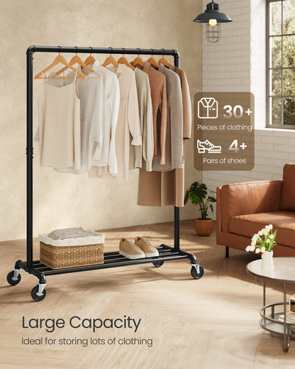 SONGMICS Heavy-Duty Clothes Rack Clothing Rack for Hanging Clothes, Industrial Garment Rack on Wheels Commercial Display Black