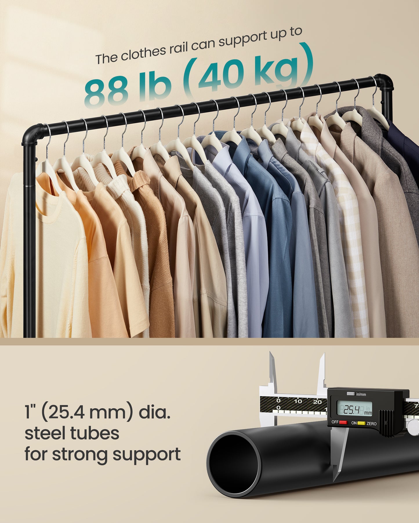 SONGMICS Heavy-Duty Clothes Rack Clothing Rack for Hanging Clothes, Industrial Garment Rack on Wheels Commercial Display Black