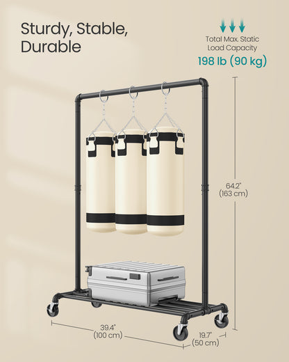 SONGMICS Heavy-Duty Clothes Rack Clothing Rack for Hanging Clothes, Industrial Garment Rack on Wheels Commercial Display Black
