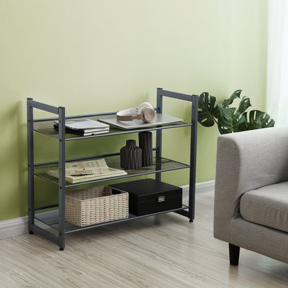 Shoe Rack, 3-Tier Shoe Organizer, Metal Shoe Storage for Garage, Stackable Shoe Shelf, with Adjustable Flat or Angled Shelves, 9-12 Pairs, Charcoal Gray