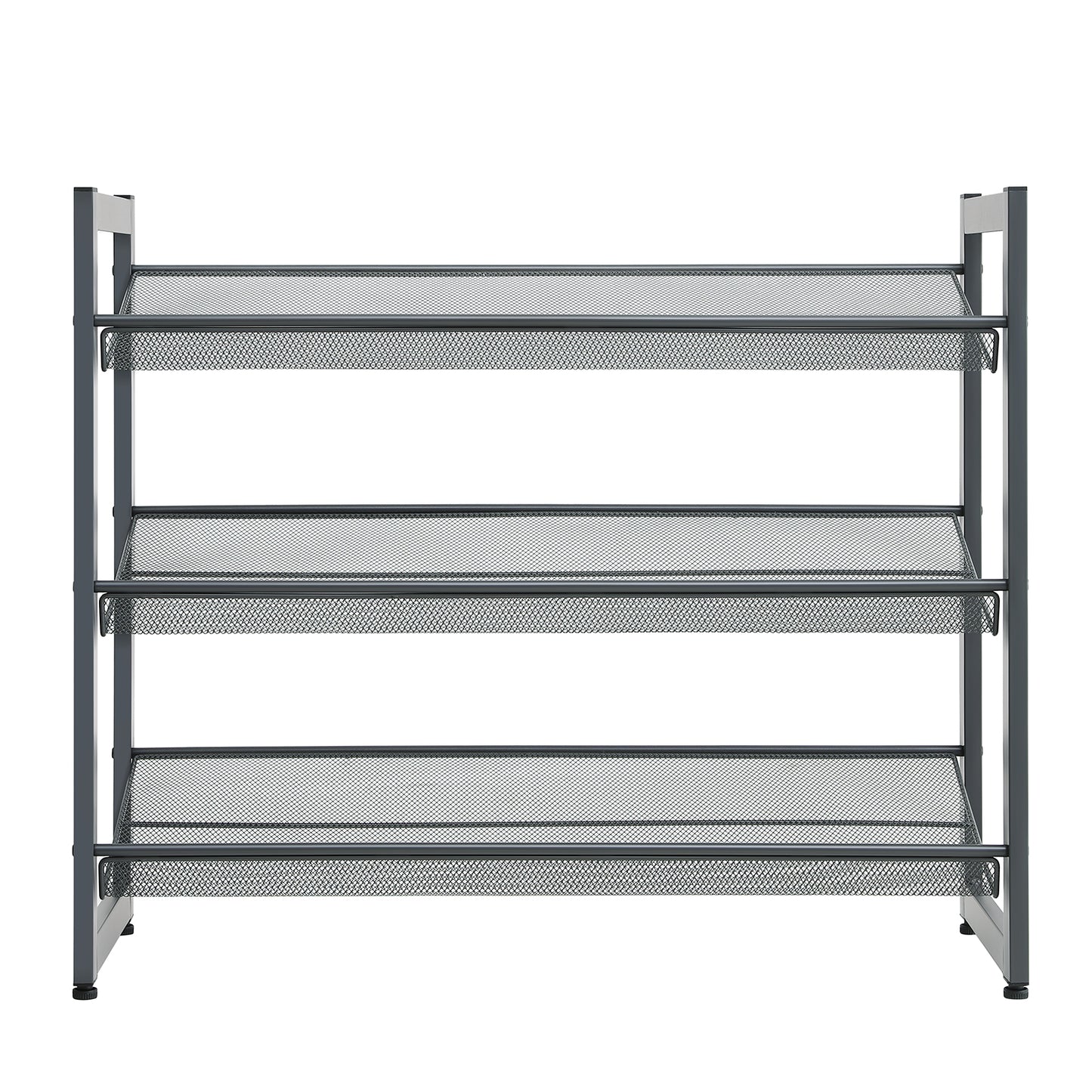 Shoe Rack, 3-Tier Shoe Organizer, Metal Shoe Storage for Garage, Stackable Shoe Shelf, with Adjustable Flat or Angled Shelves, 9-12 Pairs, Charcoal Gray