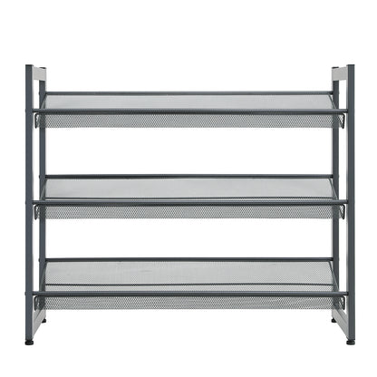 Shoe Rack, 3-Tier Shoe Organizer, Metal Shoe Storage for Garage, Stackable Shoe Shelf, with Adjustable Flat or Angled Shelves, 9-12 Pairs, Charcoal Gray