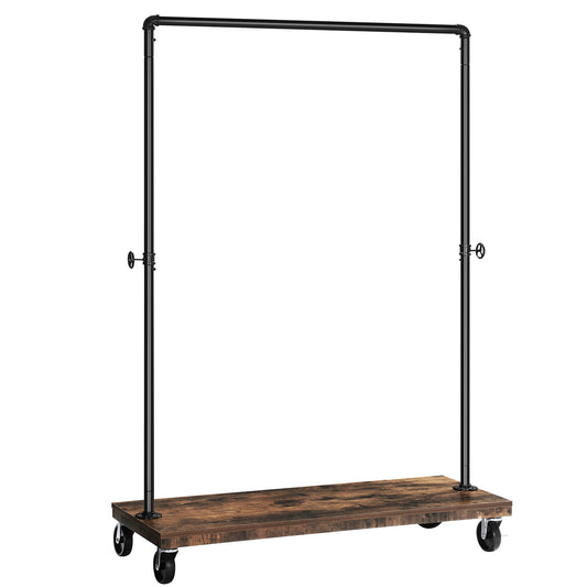 Clothes Rack, Heavy Duty Clothing Rack, Industrial Pipe Style Rolling Garment Rack with Shelf, for Bedroom, Laundry Room, Retail Store, Rustic Brown and Black