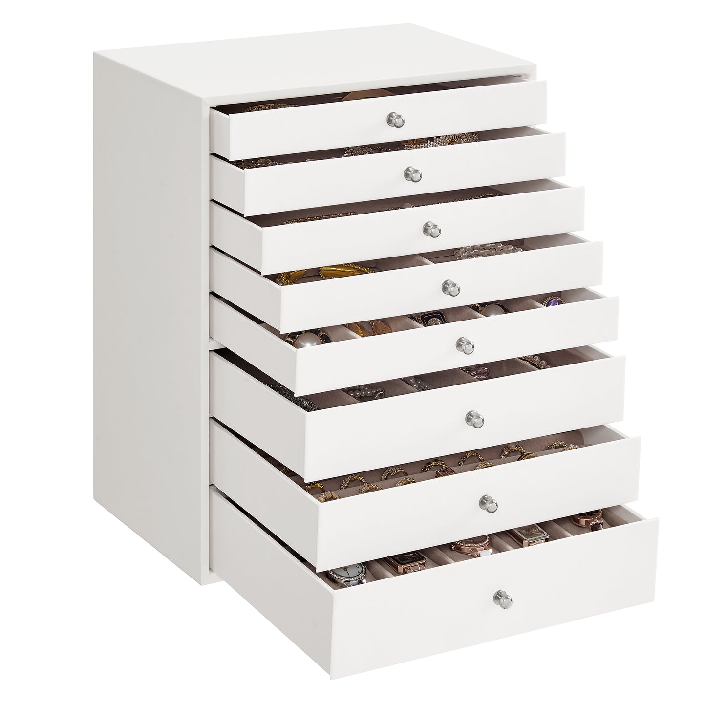 SONGMICS Jewellery Box, 8-Tier Jewellery Organiser with Drawers, Large Capacity, Jewellery Storage, Modern Style, Cloud White