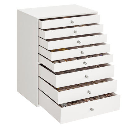 SONGMICS Jewellery Box, 8-Tier Jewellery Organiser with Drawers, Large Capacity, Jewellery Storage, Modern Style, Cloud White