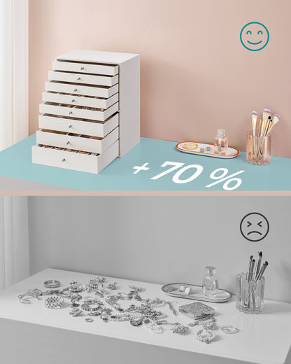 SONGMICS Jewellery Box, 8-Tier Jewellery Organiser with Drawers, Large Capacity, Jewellery Storage, Modern Style, Cloud White