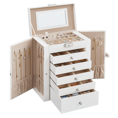SONGMICS Large Accessory Organizer 6-Tier White Mirror Jewelry Box