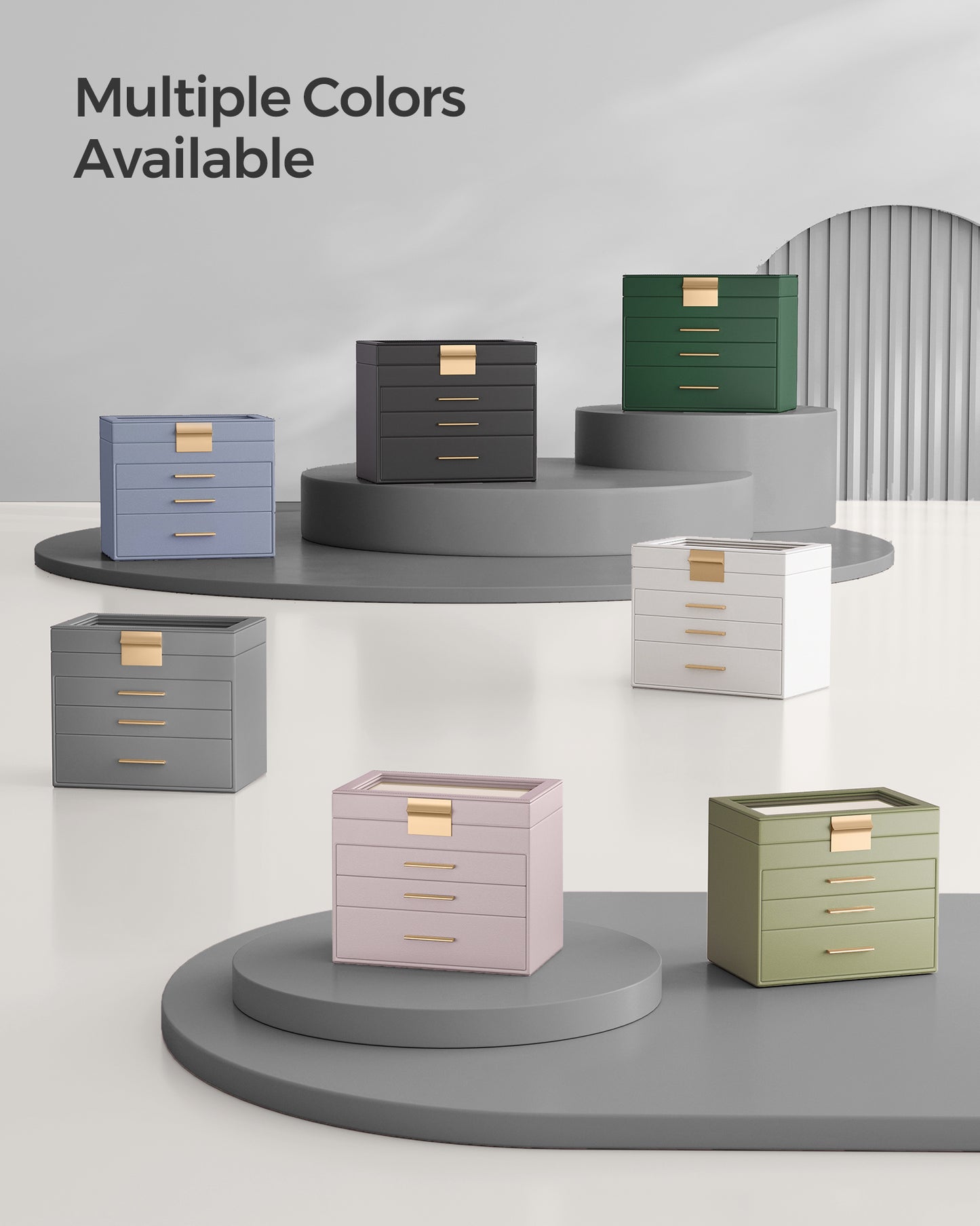 LEDREM Modern Jewelry Box with Glass Lid, 4-Layer Jewelry Organizer, 3 Drawers, for Sunglasses, Big Jewelry, Jewelry Storage