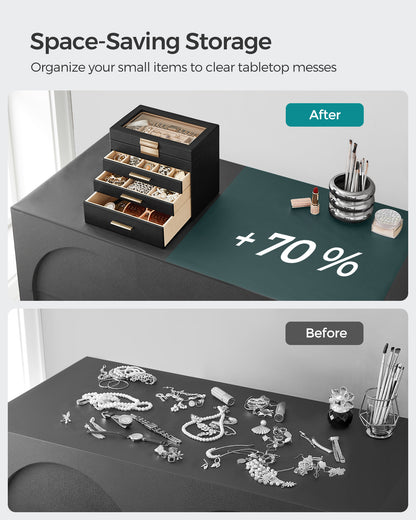 LEDREM Modern Jewelry Box with Glass Lid, 4-Layer Jewelry Organizer, 3 Drawers, for Sunglasses, Big Jewelry, Jewelry Storage