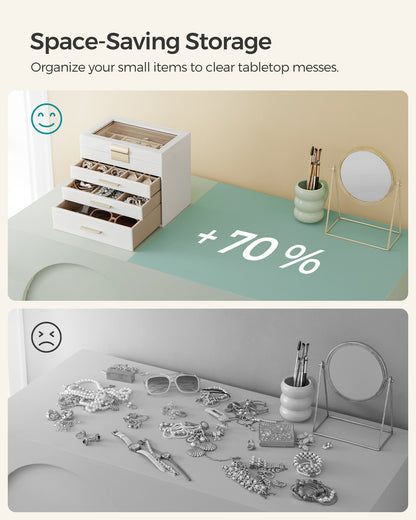 LEDREM 4-Layer Jewelry Organizer, Jewelry Box with Glass Lid 3 Drawers, for Sunglasses, Big Jewelry