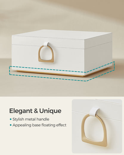 2-Tier Jewelry Box Jewelry Storage Organizer with Handle Removable Tray, White