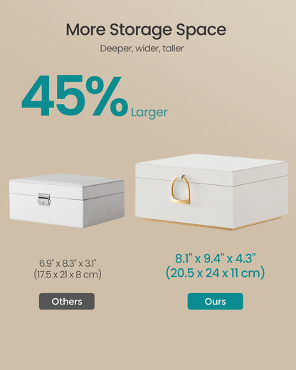 2-Tier Jewelry Box Jewelry Storage Organizer with Handle Removable Tray, White