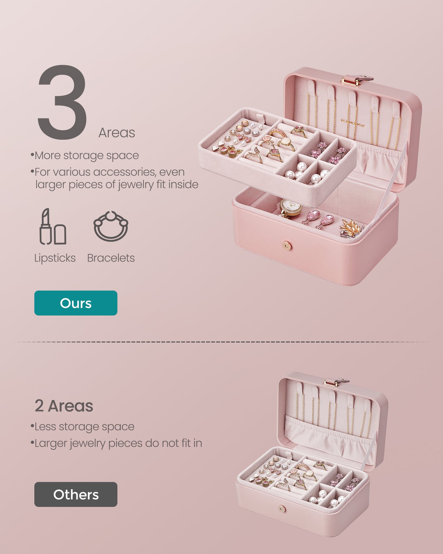 Travel Jewelry Case, Portable 2-Layer Jewelry Box, 4.6 x 6.3 x 3 Inches, Versatile Earring Storage for Larger Accessories, Gift Idea,