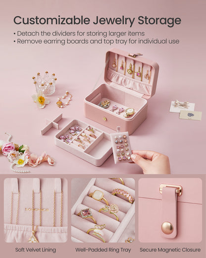 Travel Jewelry Case, Portable 2-Layer Jewelry Box, 4.6 x 6.3 x 3 Inches, Versatile Earring Storage for Larger Accessories, Gift Idea,