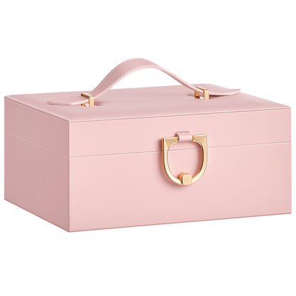 SONGMICS 2-Layer Jewelry Box Organizer, Jewelry Storage Case with Removable Tray and Handle, Earrings, 6.7 x 8.1 x 3.7 Inches, Gift Idea, Jelly Pink