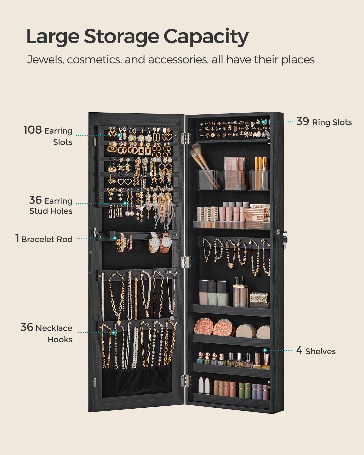 SONGMICS Jewelry Cabinet Armoire Lockable Wall-Mounted Organizer