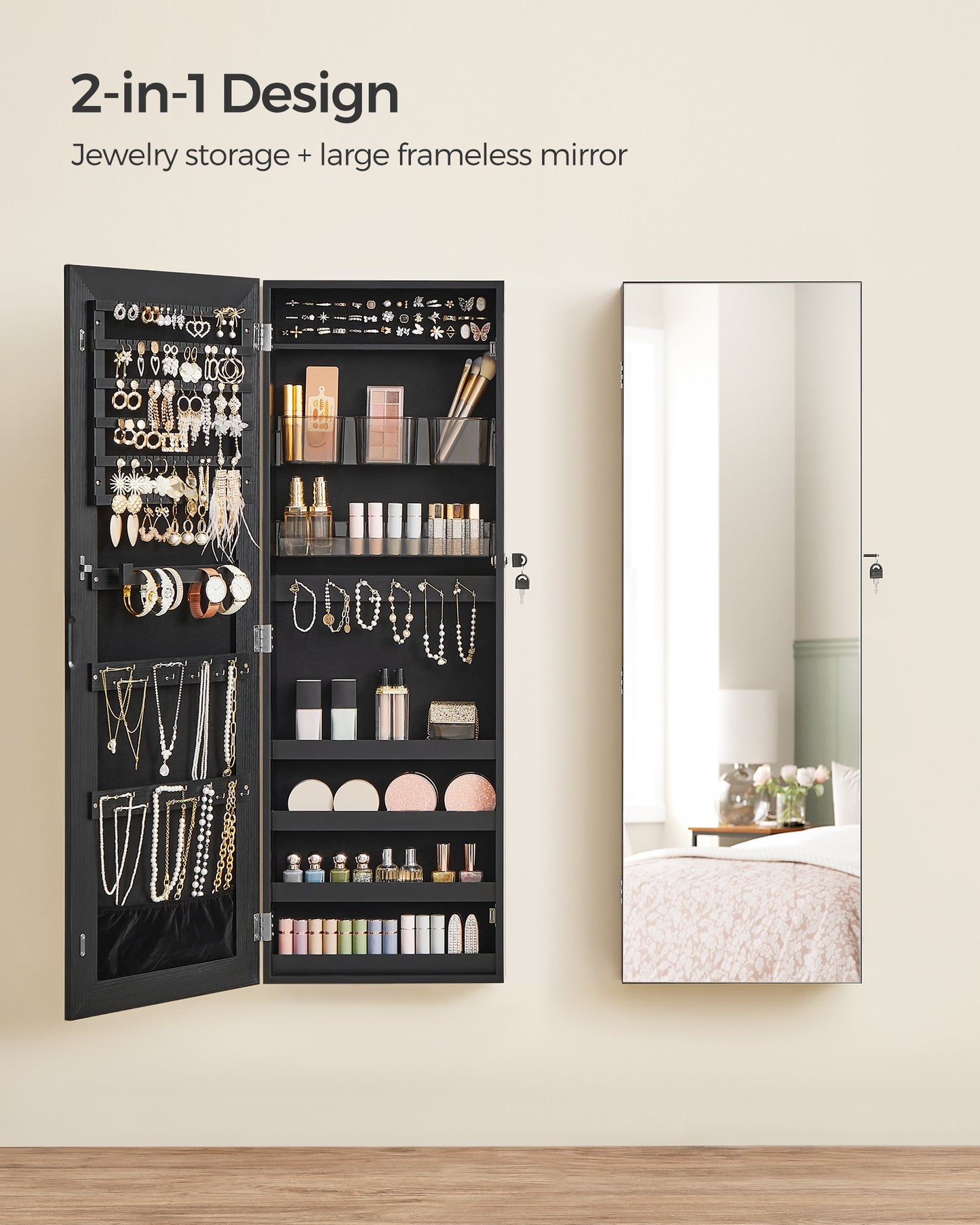 SONGMICS Jewelry Cabinet Armoire Lockable Wall-Mounted Organizer