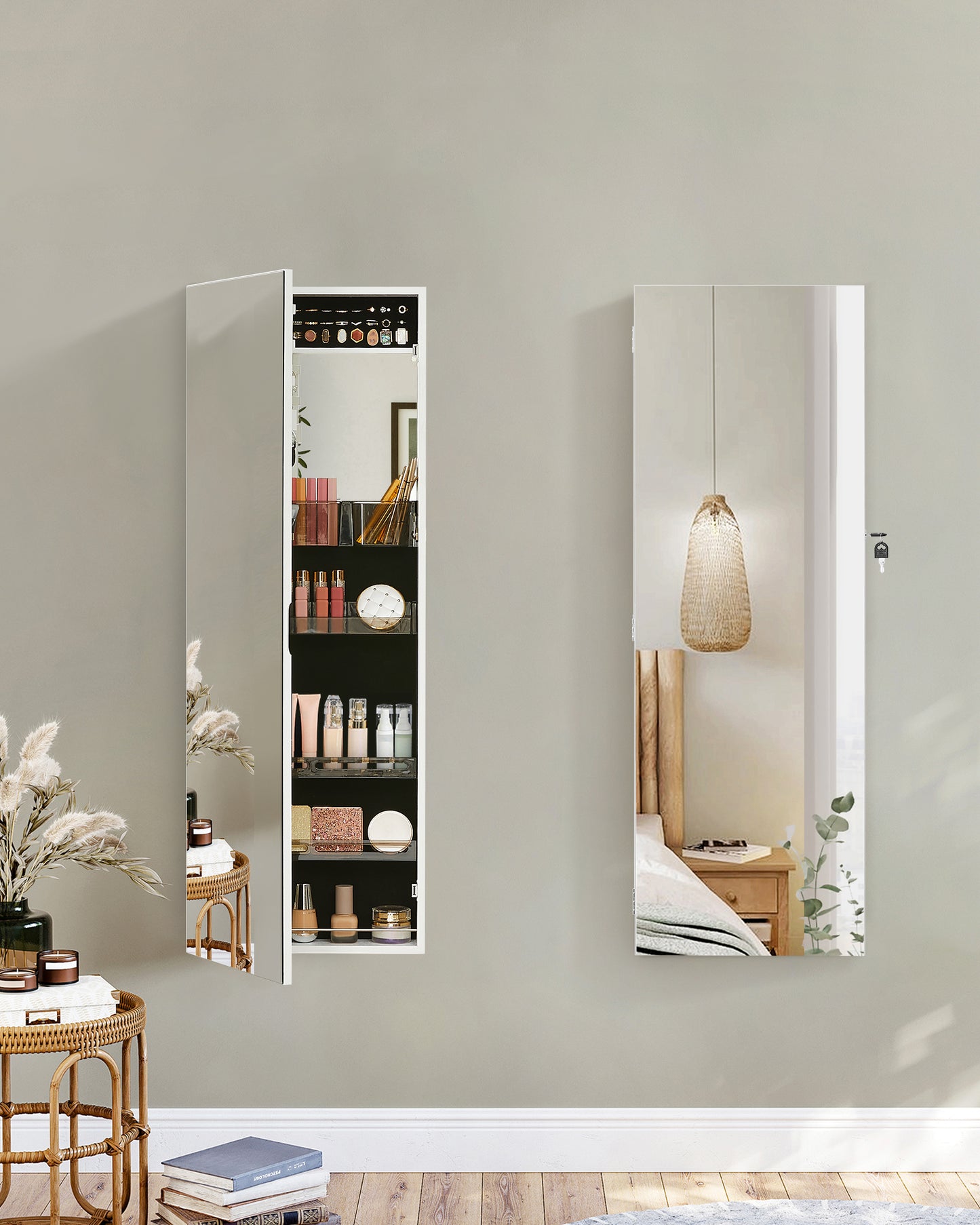 SONGMICS Lockable Jewelry Cabinet Armoire, with Full-Length Frameless Mirror