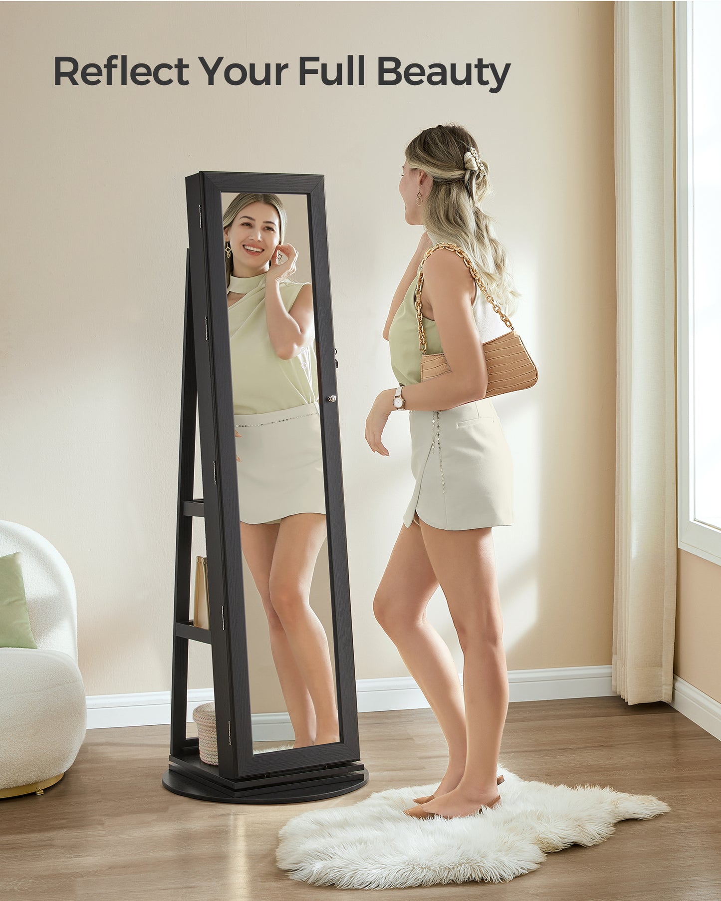LEDREM 360 Swivel Jewelry Cabinet, Mirror Jewelry Cabinet, Over-the-Door Organizer with Jewelry Storage Interior Mirror, Jewelry Armoire, Gift Idea