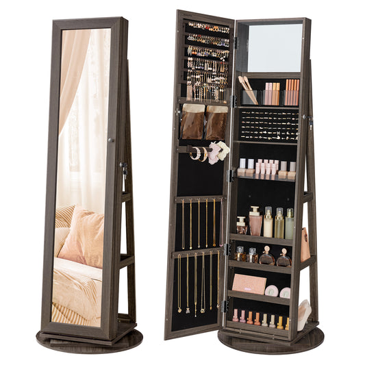 360 Swivel Jewelry Cabinet, Mirror Jewelry Cabinet, Over-the-Door Organizer with Jewelry Storage Interior Mirror, Jewelry Armoire, Gift Idea
