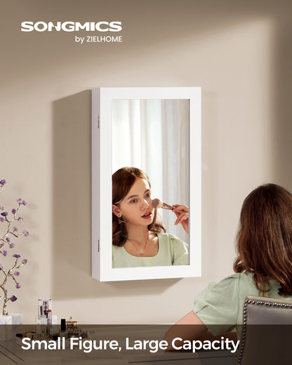 SONGMICS Jewelry Cabinet Armoire with Mirror Jewelry Storage Organizer Box Wall-Mounted Space Saving White