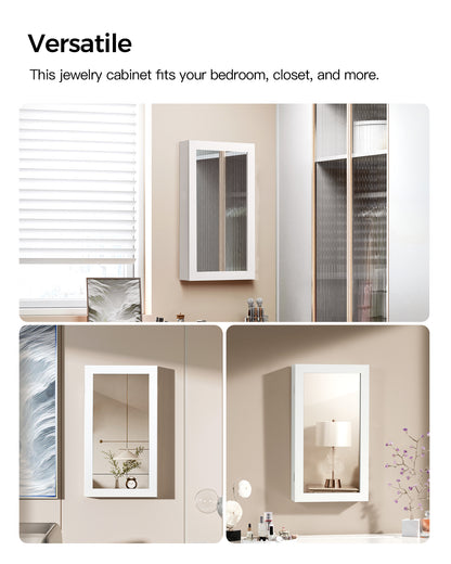 SONGMICS Jewelry Cabinet Armoire with Mirror Jewelry Storage Organizer Box Wall-Mounted Space Saving White